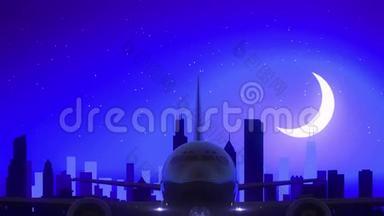 美国芝加哥州美国飞机起飞月夜蓝天线旅行